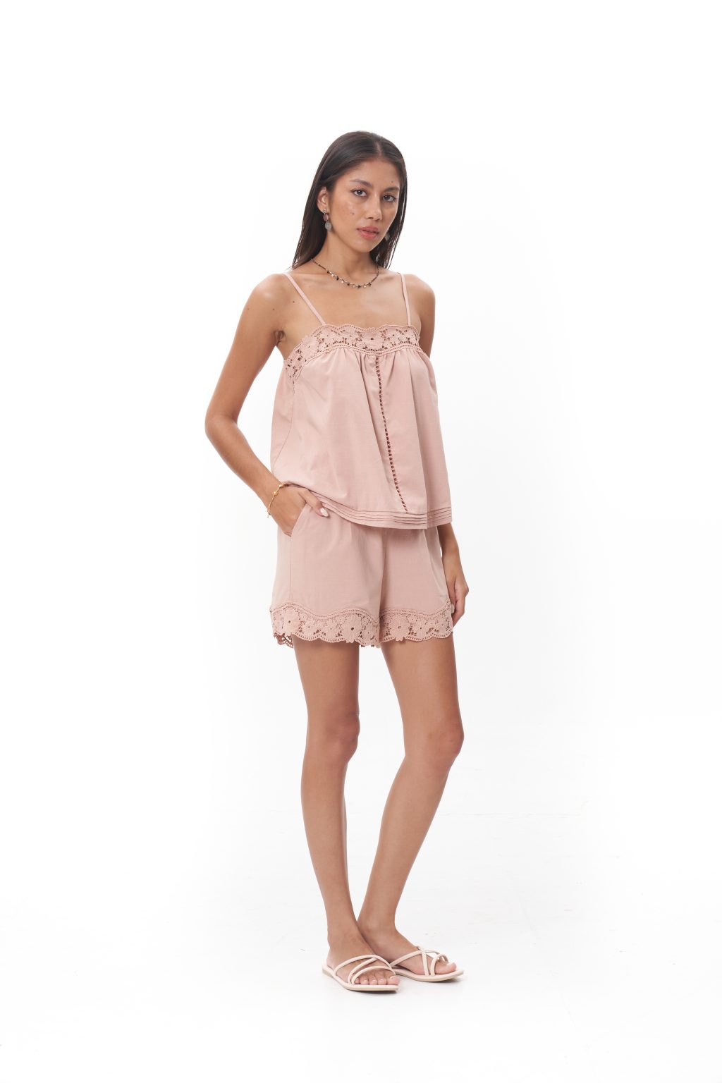 The Olivia Lace Pants are designed for elegant ease, featuring a fluid, softly flowing silhouette that moves naturally with every step. Crafted in a lightweight fabric with a smooth hand feel, they offer exceptional comfort while maintaining a refined, elongated look. Subtle lace detailing adds a feminine finish, elevating the pants beyond loungewear into understated luxury, perfect for effortless styling at home, on holiday, or as part of a coordinated set.